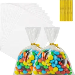 100 Bolsas De Celofán De 15cm Altura X 10 Cm Alto Con Listón