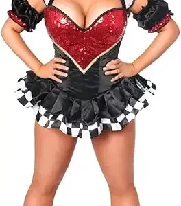 Disfraz Erótico De Reina Real Premium Corsé Busto Xl-42 Negro Con Rojo Xl