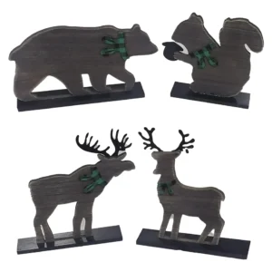 4 Figuras Navideñas Artesanales De Madera Gris Oscuro