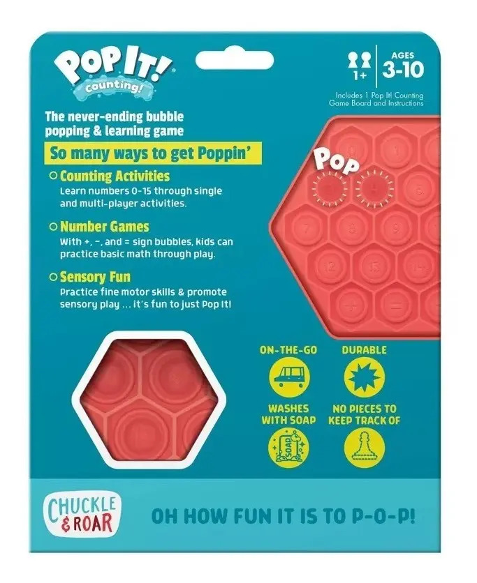 6 Pack Pop It! Chuckle & Roar Con Números Para Contar. Rojo - Image 2