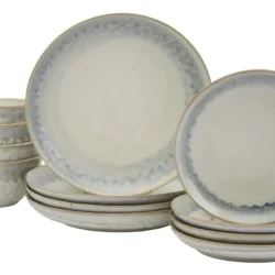 Vajilla 12pzas (4p) Modelo Arlington Marca Gallery Blanco Con Gris Arlington
