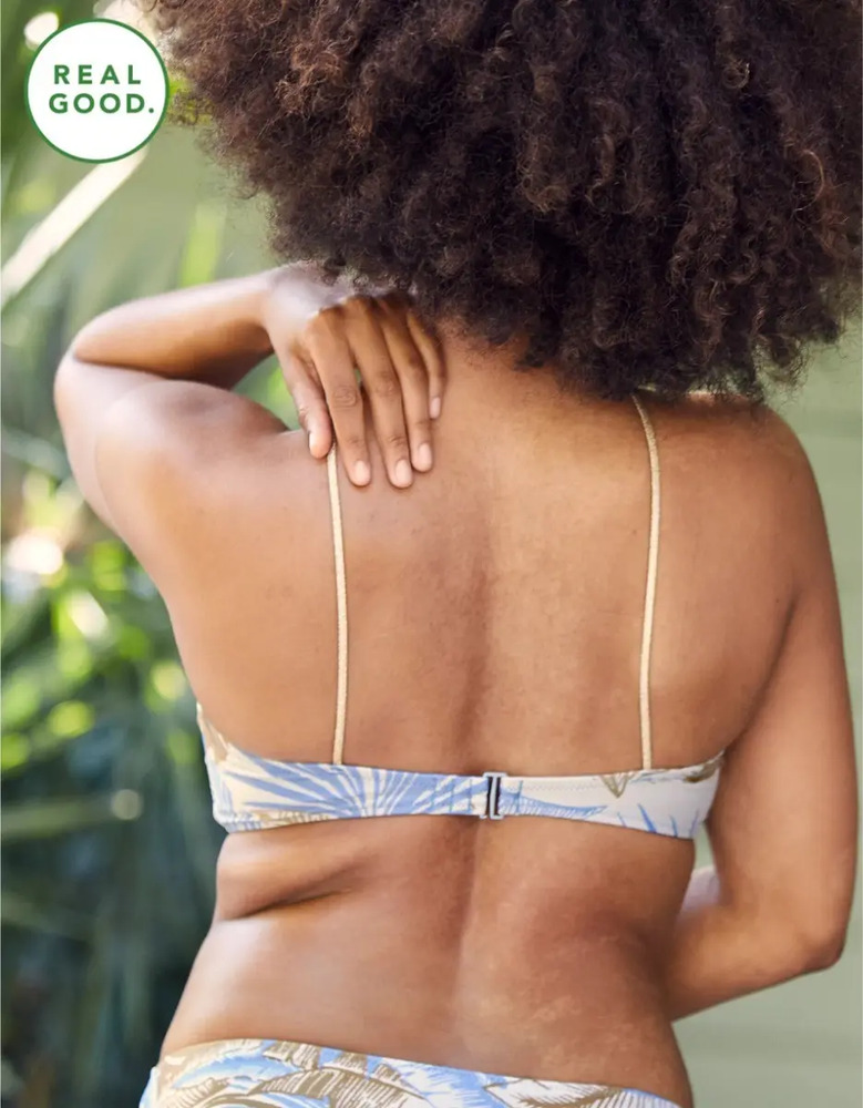 Bikini Aerie Bandeau Con Ojal Palms American Eagle Talla M Blanco Estampado M - Image 5