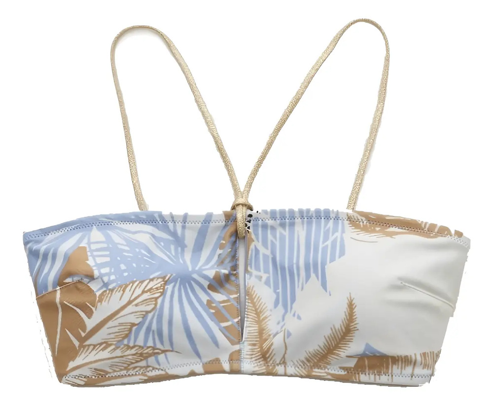 Bikini Aerie Bandeau Con Ojal Palms American Eagle Talla M Blanco Estampado M - Image 2
