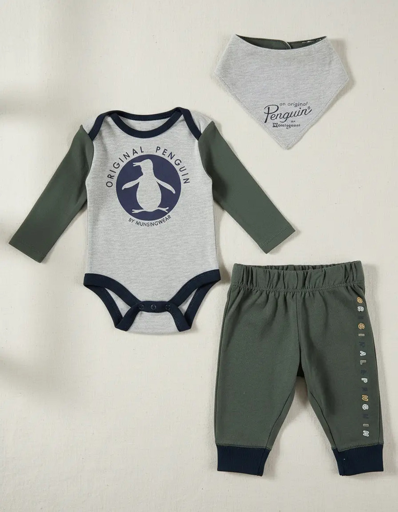 Mameluco Set 3 Piezas Original Penguin Opb149st Olive Multi