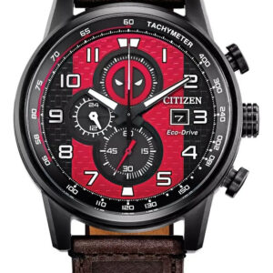 Reloj Marvel Deadpool  Citizen Cronómetro Taquimetro Café Negro/rojo