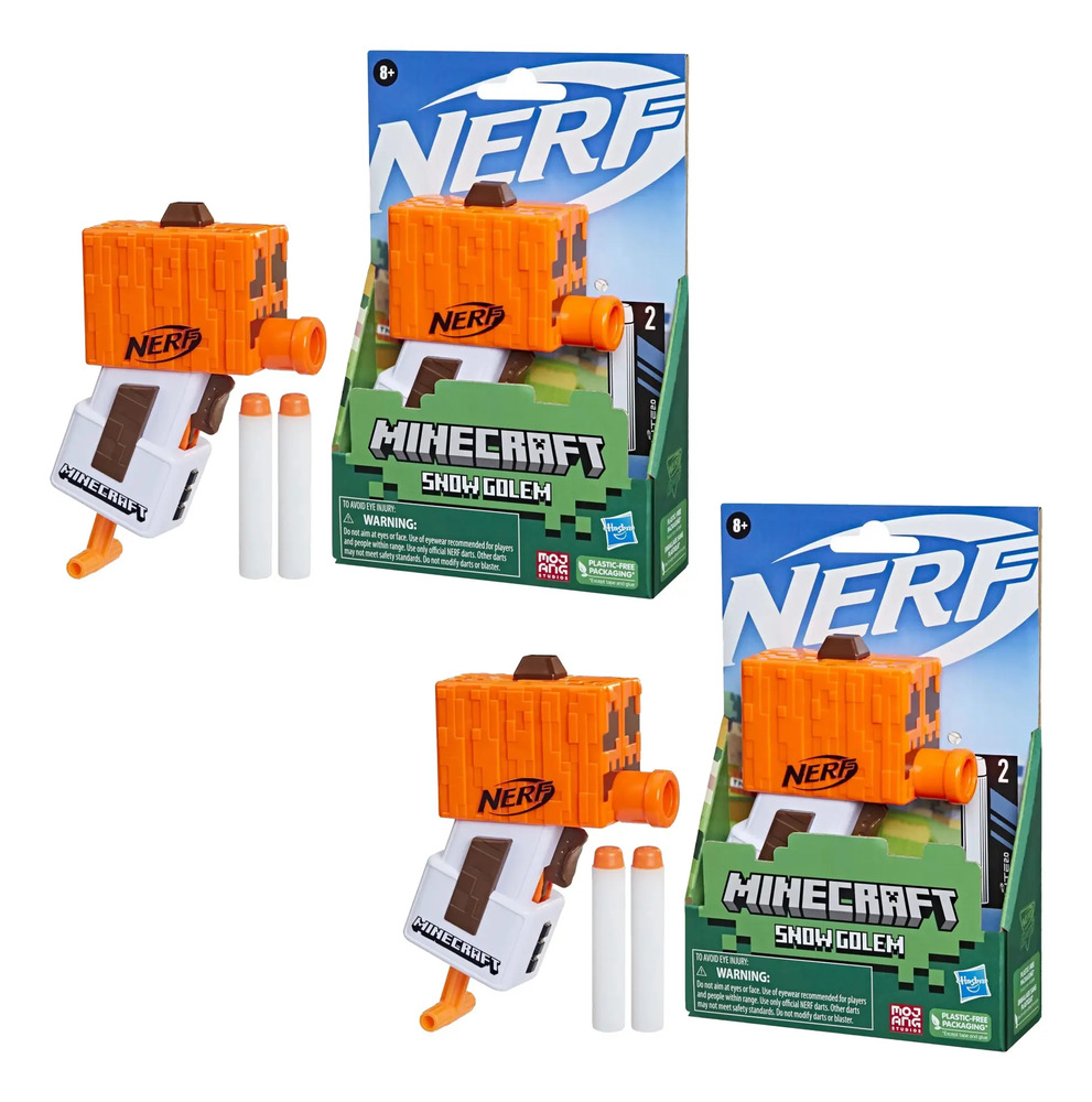 2 Pack Nerf Microshots Minecraft Snow Golem, Mini Blaster Blanco/naranja/café - Image 2