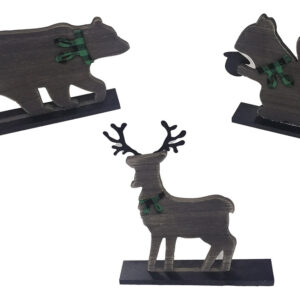 3 Figuras Navideñas Artesanales De Madera Gris Oscuro