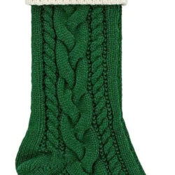 Bota De Navidad De Punto Trenzado De 45 Cm Bicolor Verde Con Blanco