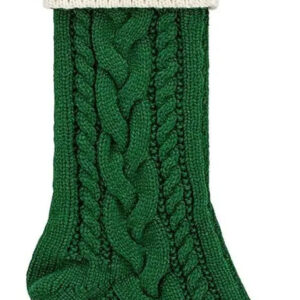 Bota De Navidad De Punto Trenzado De 45 Cm Bicolor Verde Con Blanco