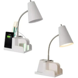 2 Lámparas De Escritorio Led Organizadora, Usb, Enchufe Blanco