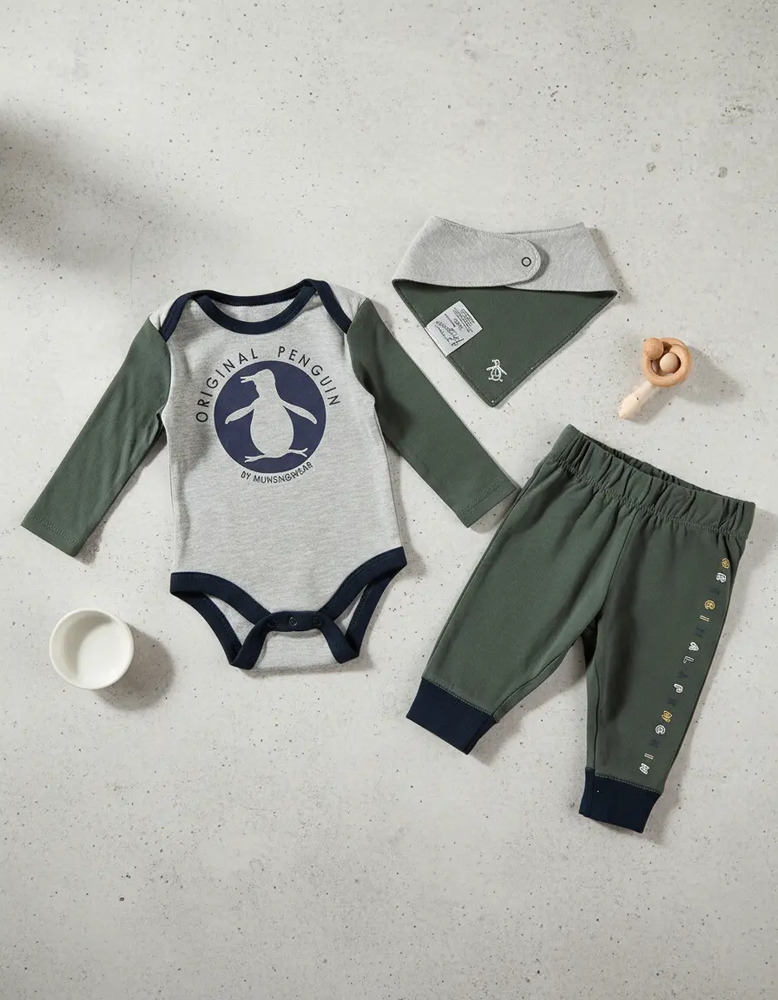 Mameluco Set 3 Piezas Original Penguin Opb149st Olive Multi - Image 2