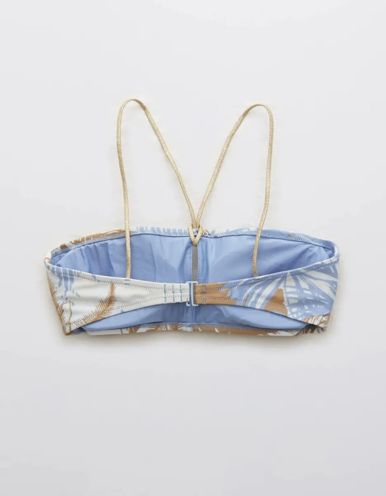 Bikini Aerie Bandeau Con Ojal Palms American Eagle Talla M Blanco Estampado M - Image 3