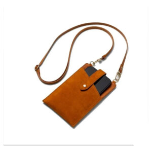 Bolsa Funda Para Teléfono, Tarjetas Con Correa De Gamuza. Marrón Oscuro