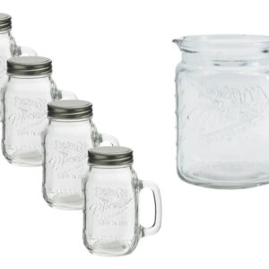 Jarra Y 4 Tarros Cervecero De Vidrio Mason Craft & More Transparente