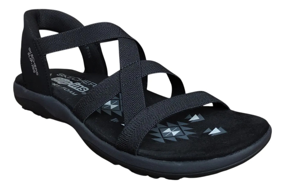 Sandalia Huarache Skechers Dama Stretch Flex 163460/bbk Black Liso 27 Mx - Image 3