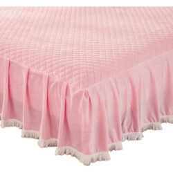 Colcha De Terciopelo Diamantes Caída 45cm C/flecos Queen Rosa Diamantes