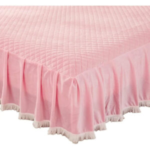 Colcha De Terciopelo Diamantes Caída 45cm C/flecos Queen Rosa Diamantes