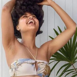 Bikini Aerie Bandeau Con Ojal Palms American Eagle Talla M Blanco Estampado M