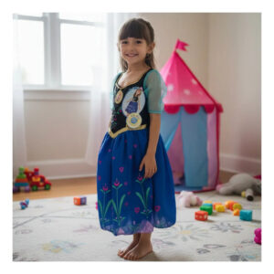 Disfraz Vestido Disney Frozen Anna Musical Con Luces  Azul Con Negro 4-6x