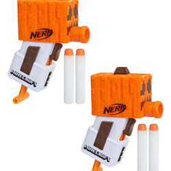 2 Pack Nerf Microshots Minecraft Snow Golem, Mini Blaster Blanco/naranja/café