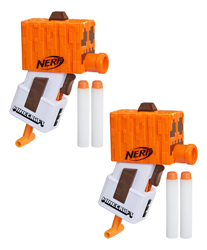 2 Pack Nerf Microshots Minecraft Snow Golem, Mini Blaster Blanco/naranja/café