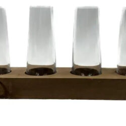 Set 4 Vasos Vidrio Mason Cristal Con Base Madera Mimosa 280 Ml
