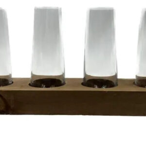 Set 4 Vasos Vidrio Mason Cristal Con Base Madera Mimosa 280 Ml