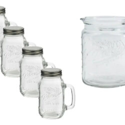 Jarra Y 4 Tarros Cervecero De Vidrio Mason Craft & More Transparente