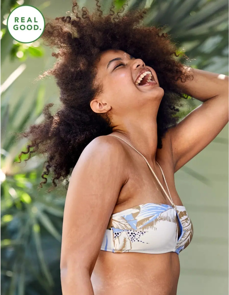Bikini Aerie Bandeau Con Ojal Palms American Eagle Talla M Blanco Estampado M - Image 6