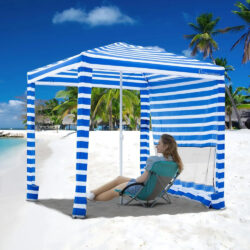Carpa De Playa Grandekor, Con Pared Lateral Azul / Blanco