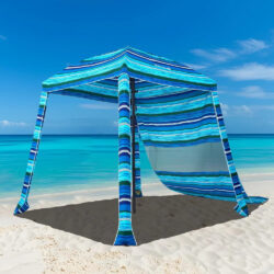 Carpa De Playa Homedemo, Con Pared Lateral Azul / Turquesa / Blanco