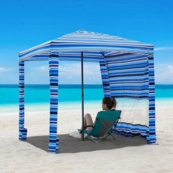 Carpa De Playa Homedemo, Con Pared Lateral Azules / Blanco